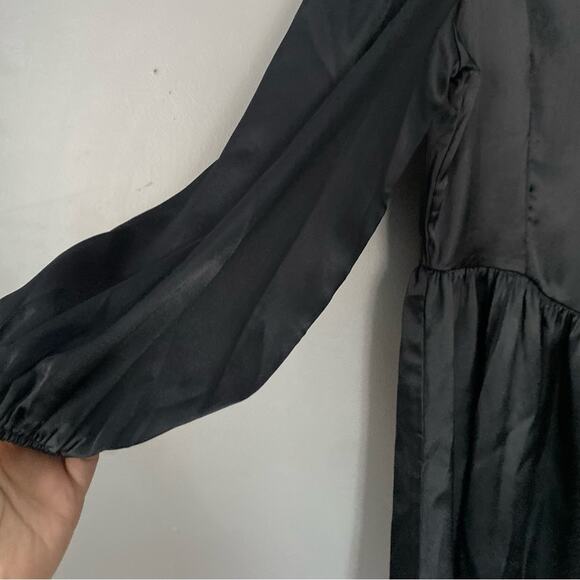 LOVESHACKFANCY Satin Mini Dress Black Dark Whimsigoth Puff Sleeve NWT 6 - Picture 5 of 9